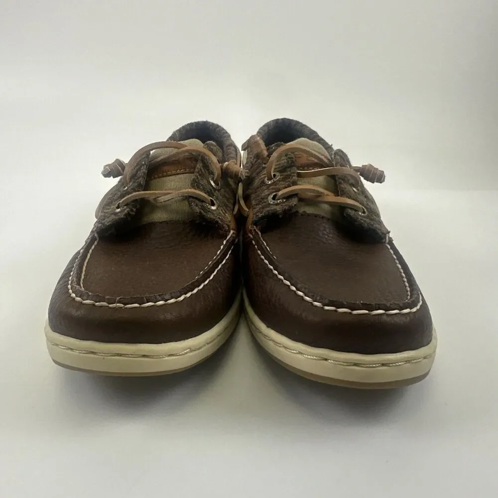 Sperry Boat Shoe Flat‎ Loafer Brown Pebbled Leather Plaid Memory Foam Womens 8.5